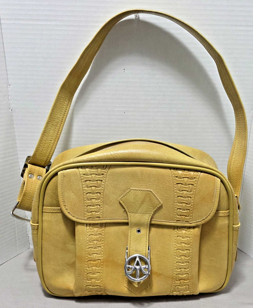 Vtg 1978 American Tourister Yellow Faux Leather Shoulder Bag Retro Camera Style
